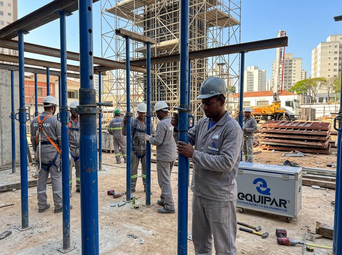Equipe Equipar instalando escoras em canteiro